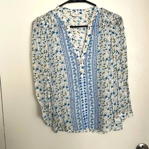 Lucky brand blue and white floral blouse